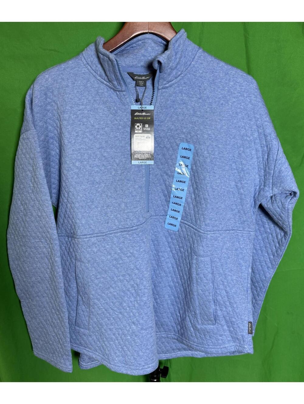 Eddie Bauer Blue Quilted Pullover 1/2 Zip Shacket Womens L NEW NWT